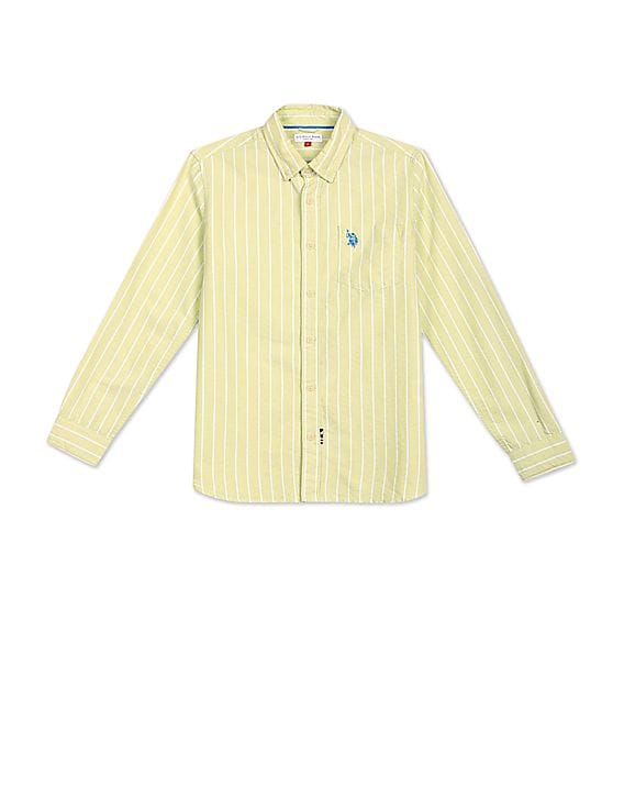 Green Button Down Collar Striped Shirt 