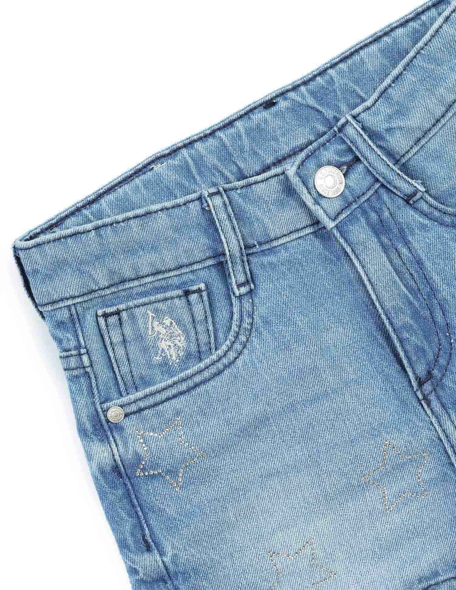 U.S. Polo Assn. Kids Girls Denim Solid Shorts