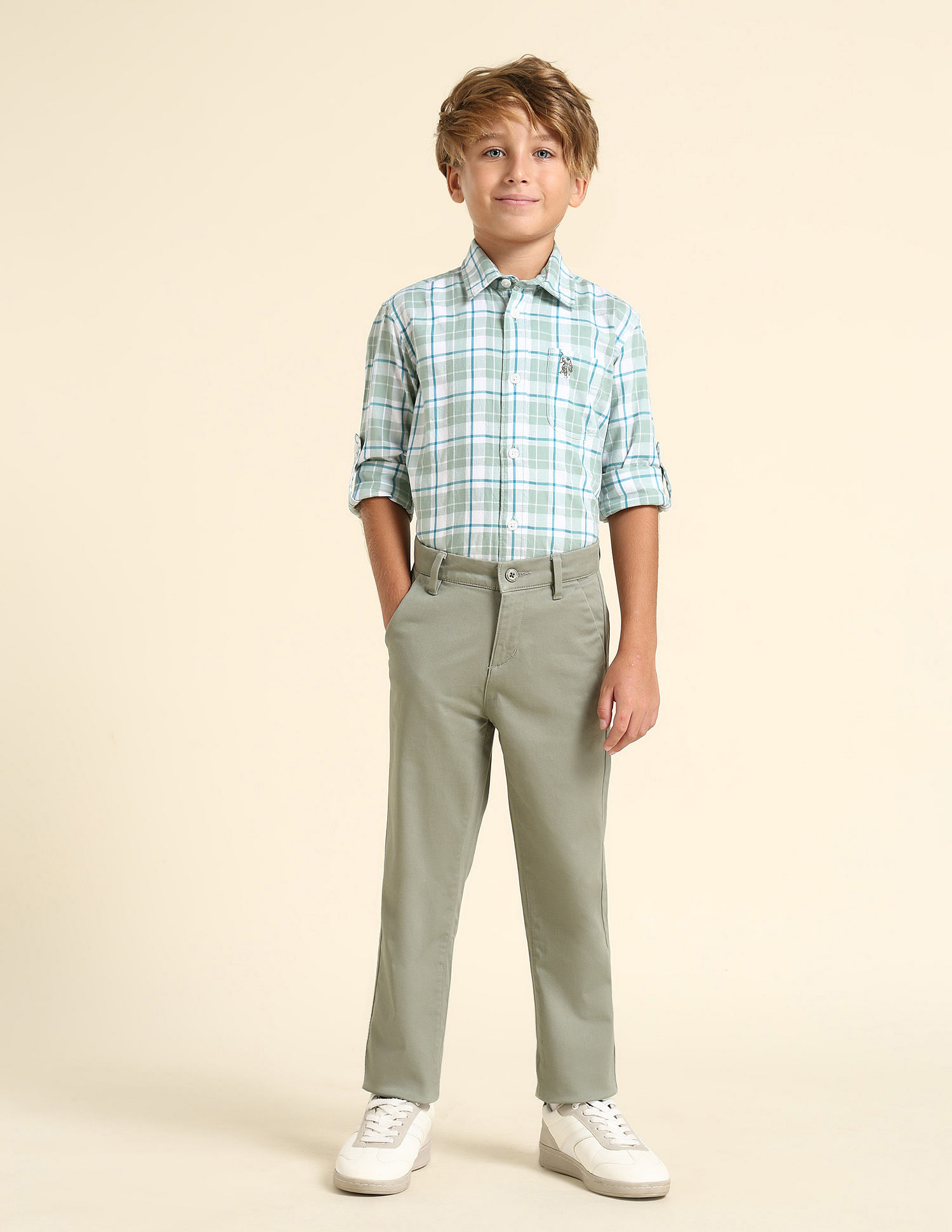 U.S. Polo Assn. Kids Boys Slim Fit Solid Trousers