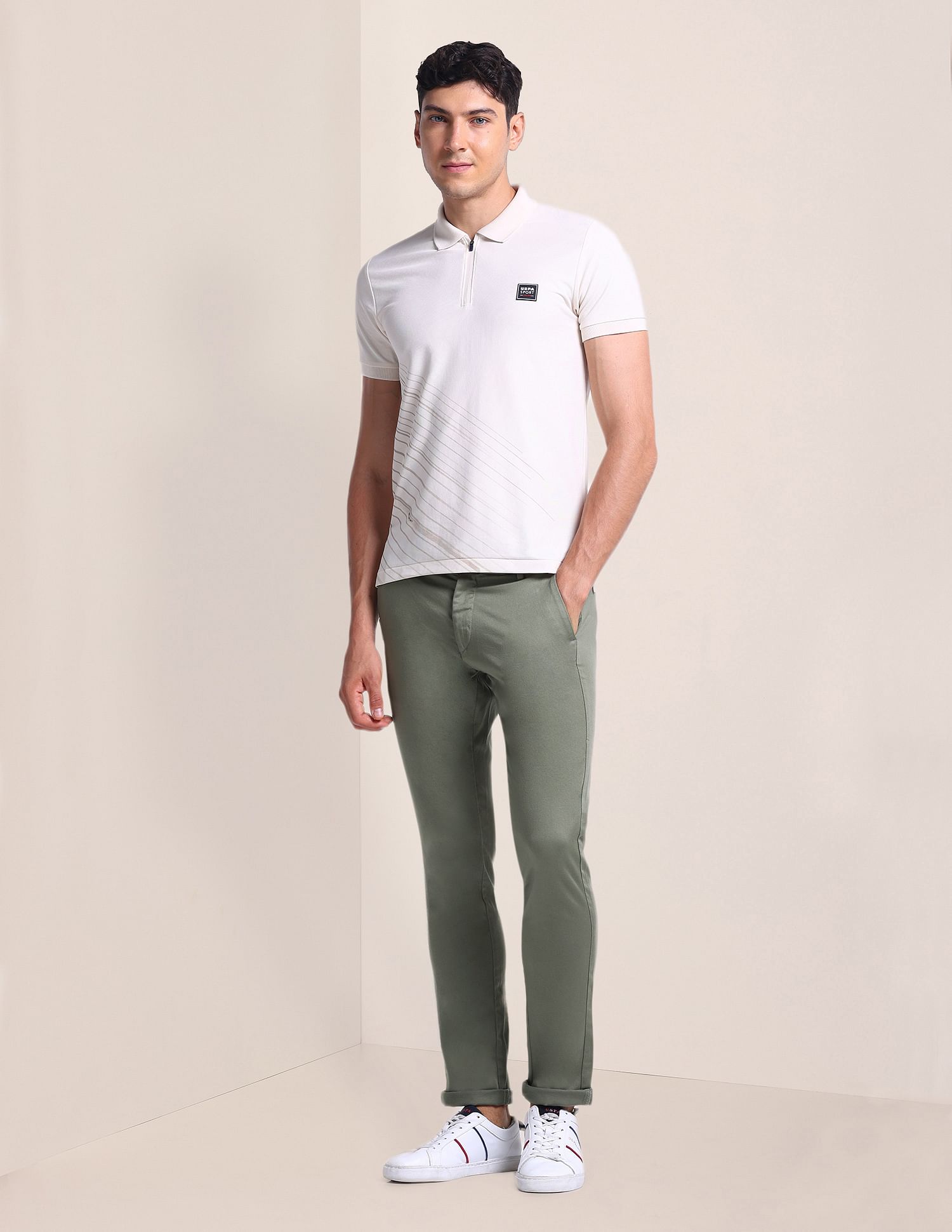 U.S. Polo Assn. Slim Straight Fit Solid Trousers