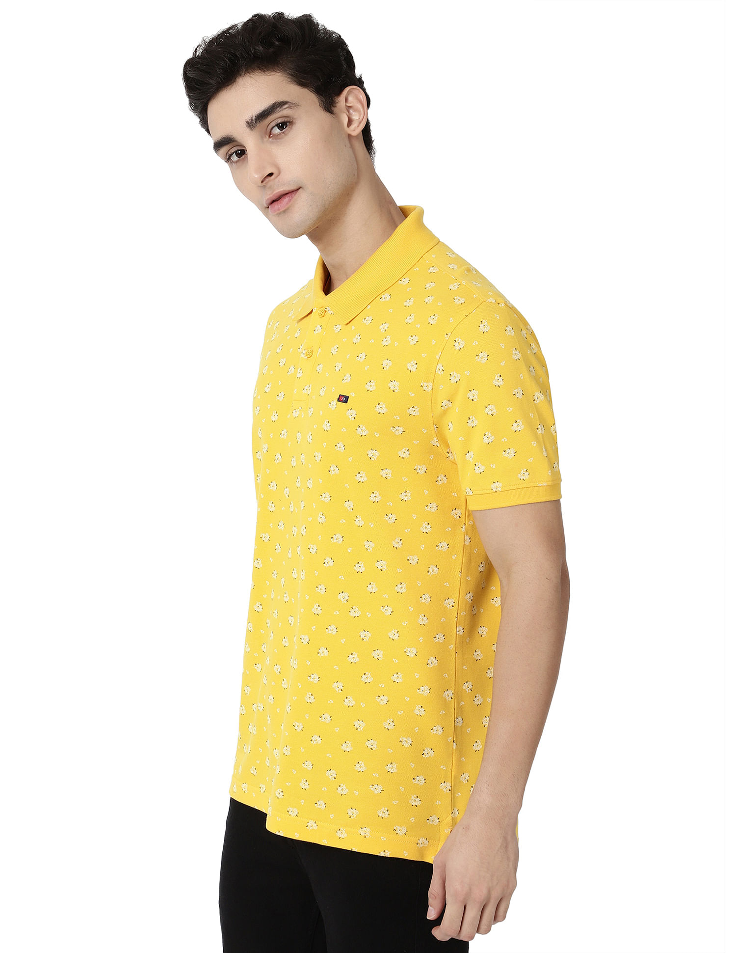 AD by Arvind Floral Print Cotton Pique Polo Shirt