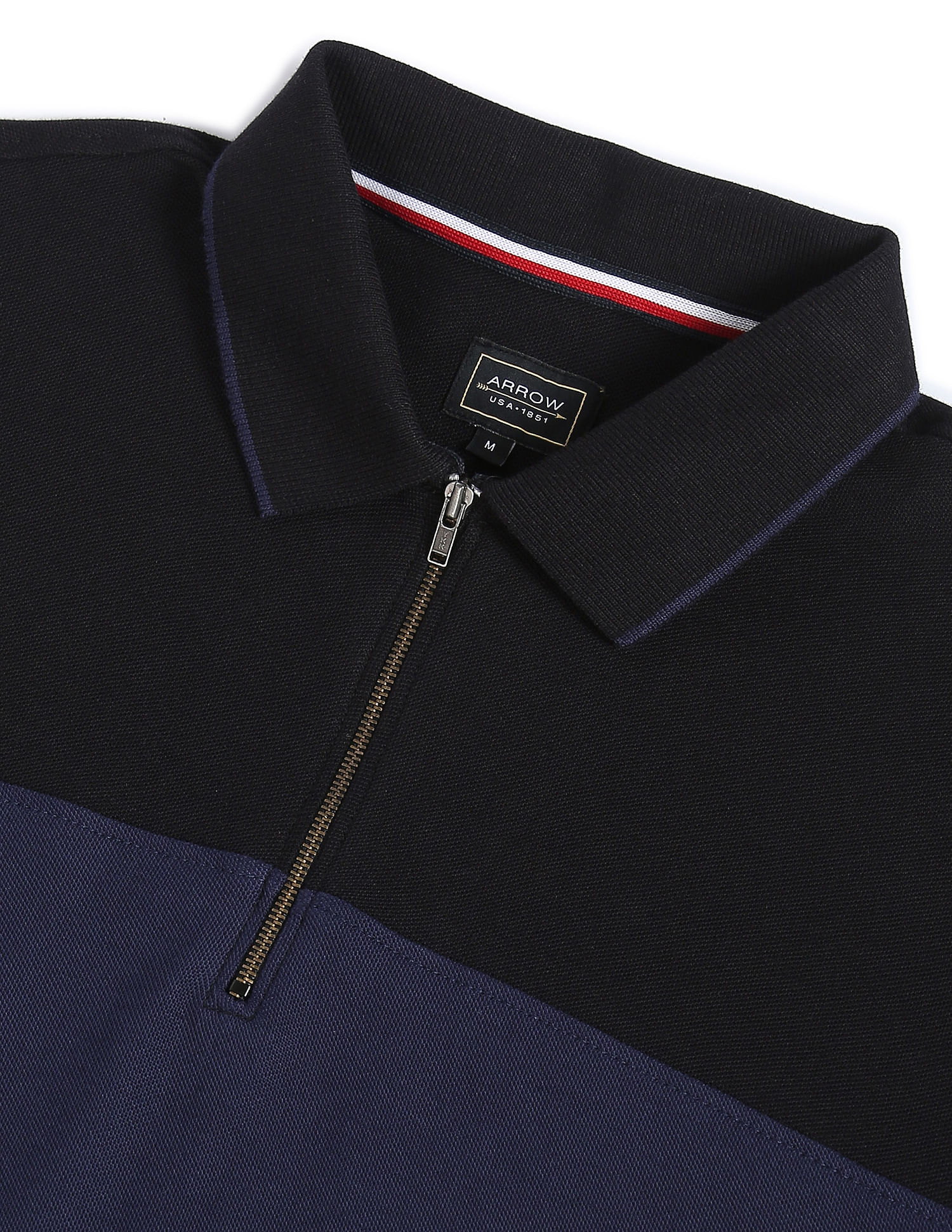 Arrow Sports Zip Placket Colour Block Pique Polo Shirt