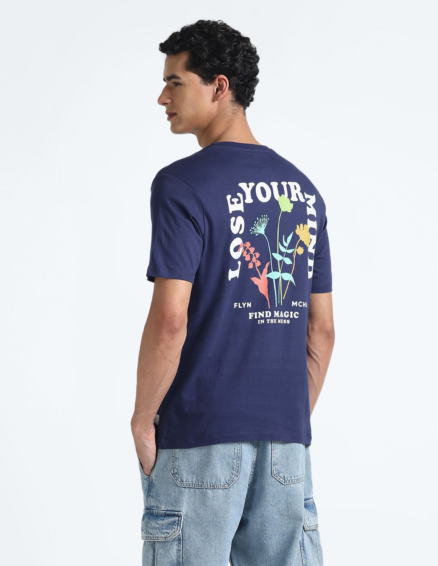 Flying Machine Rear Graphic Cotton T-Shirt