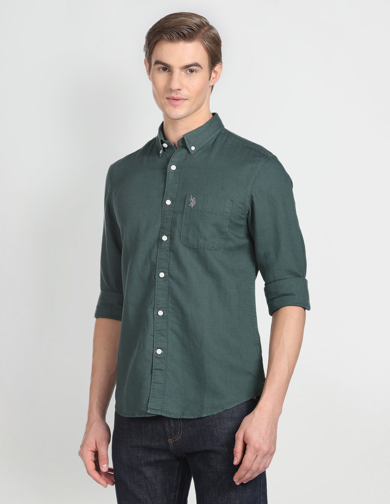 U.S. Polo Assn. Denim Co. Solid Linen Cotton Shirt