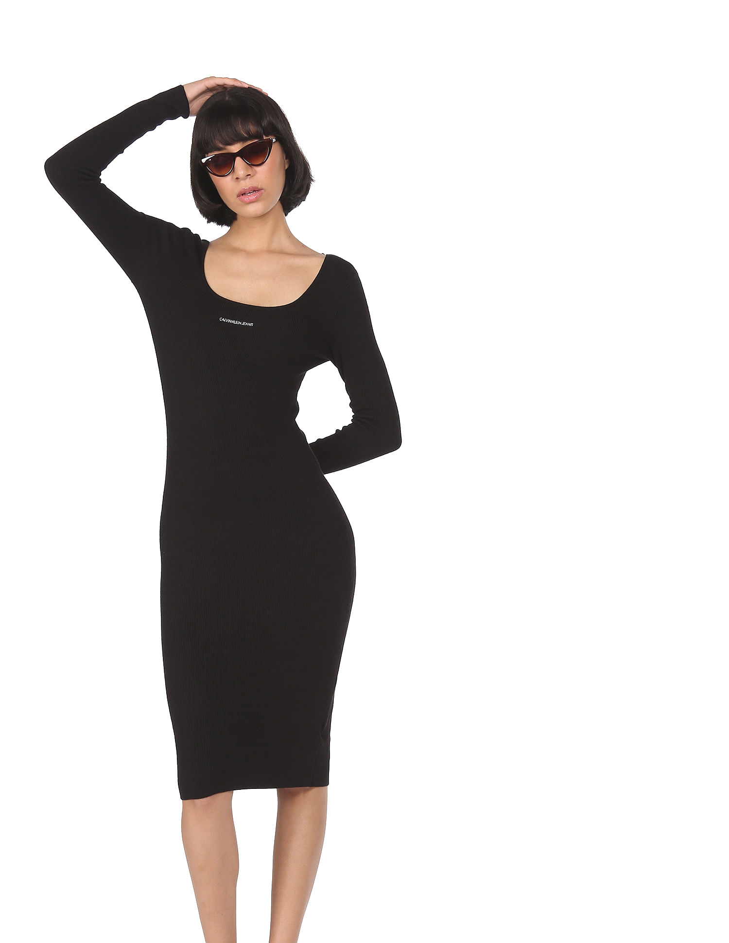Buy Calvin Klein Jeans Women Black Micro Branding Sweater Dress 