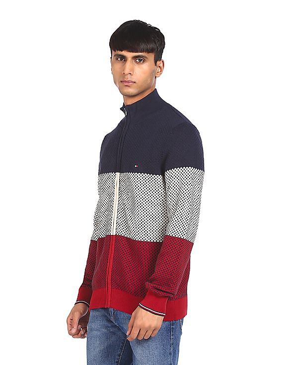 Tommy Hilfiger Men Blue Full Zipper Brand Logon Sweater