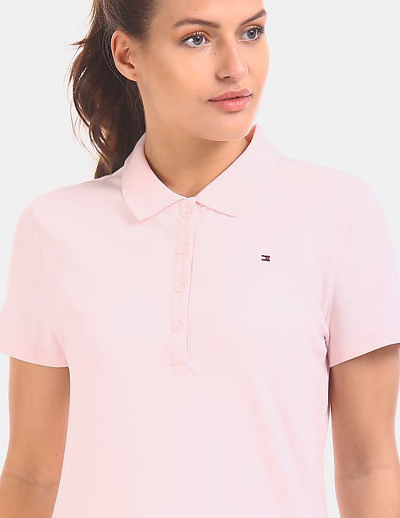 Buy Tommy Hilfiger Women Light Shirt Solid Pink Pique Polo