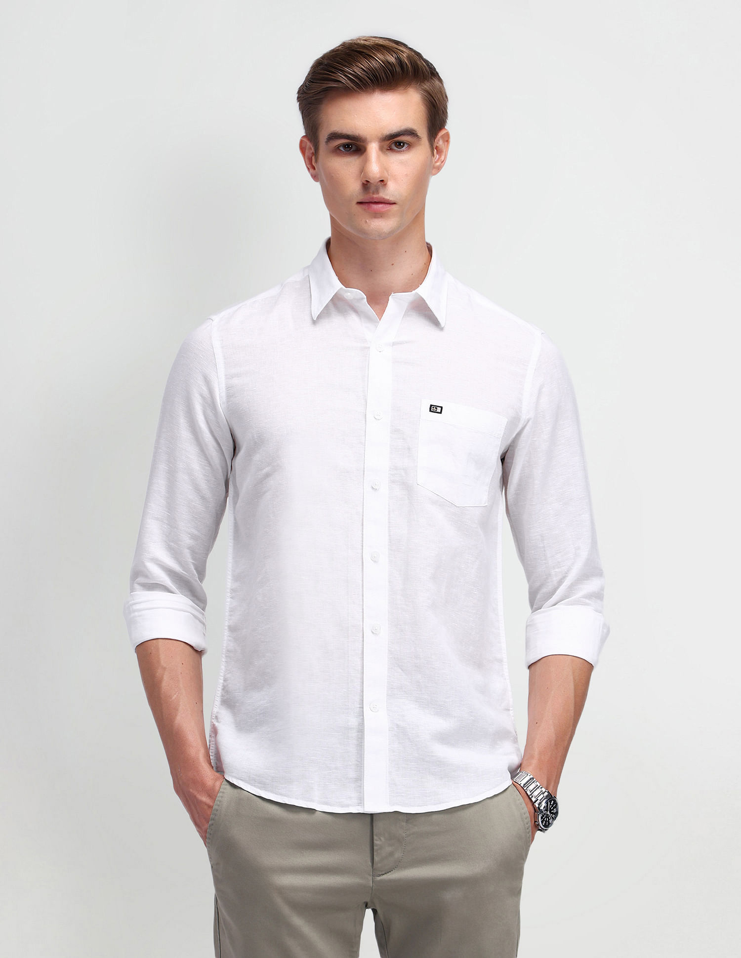 Arrow Sport Solid Manhattan Slim Fit Shirt