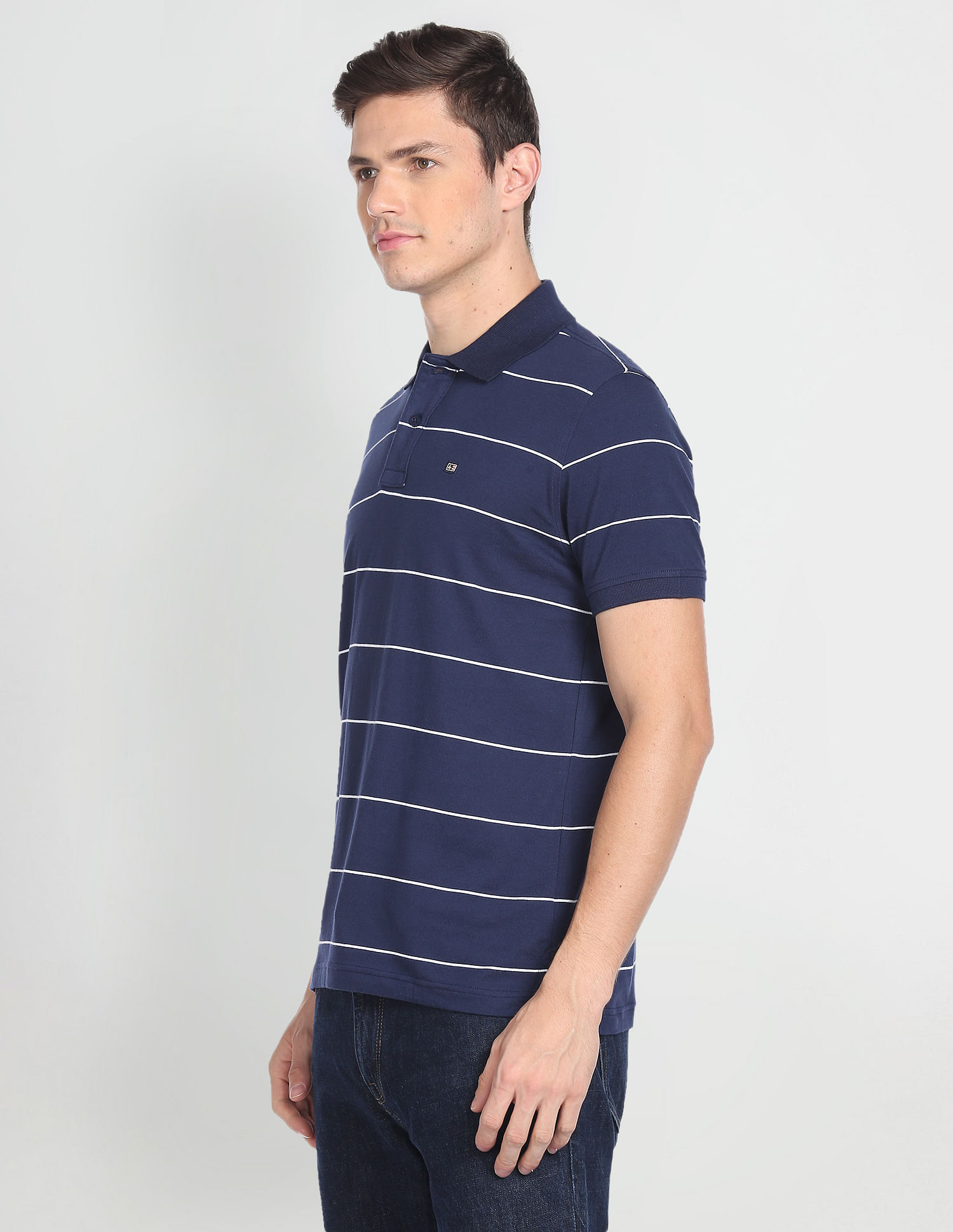 Arrow Sports Horizontal Stripe Cotton Polo Shirt
