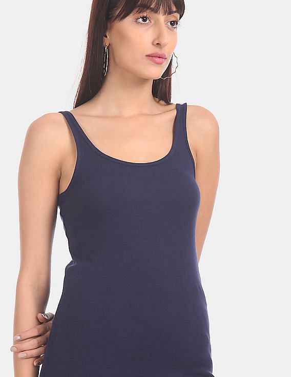 GAP Blue Scoop Neck Cotton Stretch Tank Top