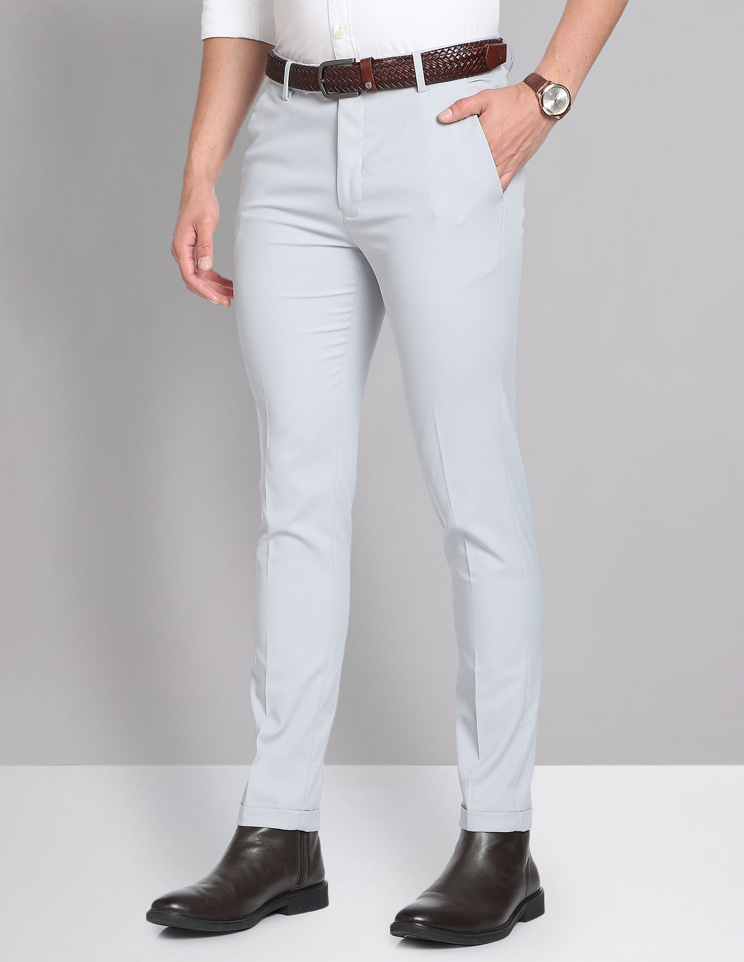 Buy Grey Super Slim Fit Formal Trousers online  Looksgudin