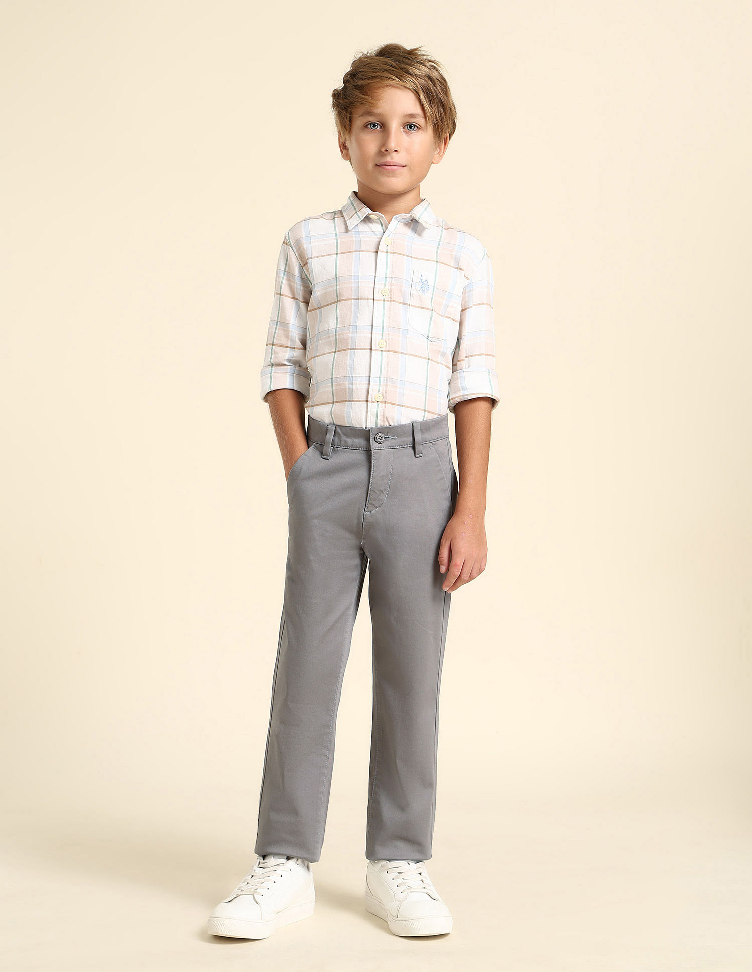 U.S. Polo Assn. Kids Boys Slim Fit Solid Trousers