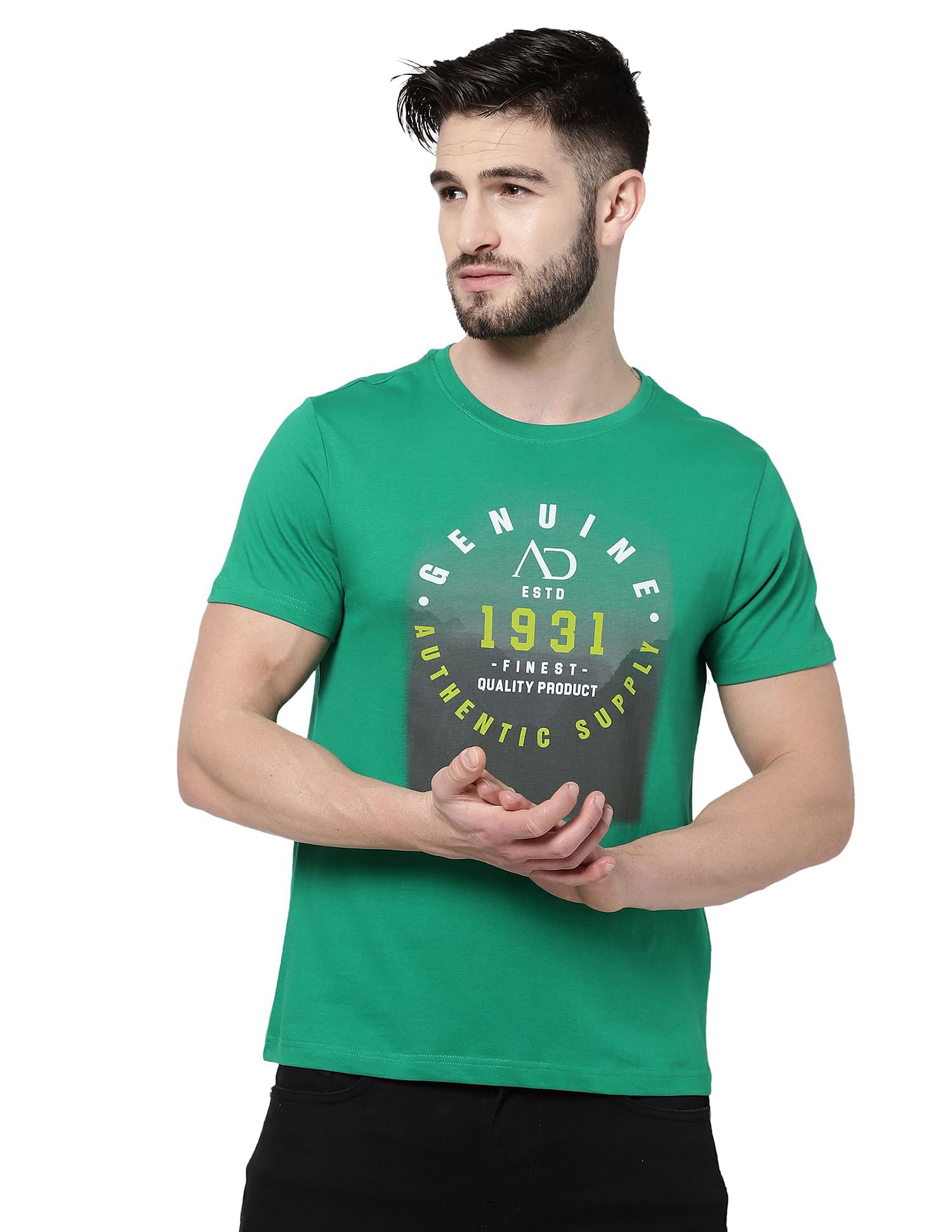 AD by Arvind Crew Neck Graphic Print T-Shirt
