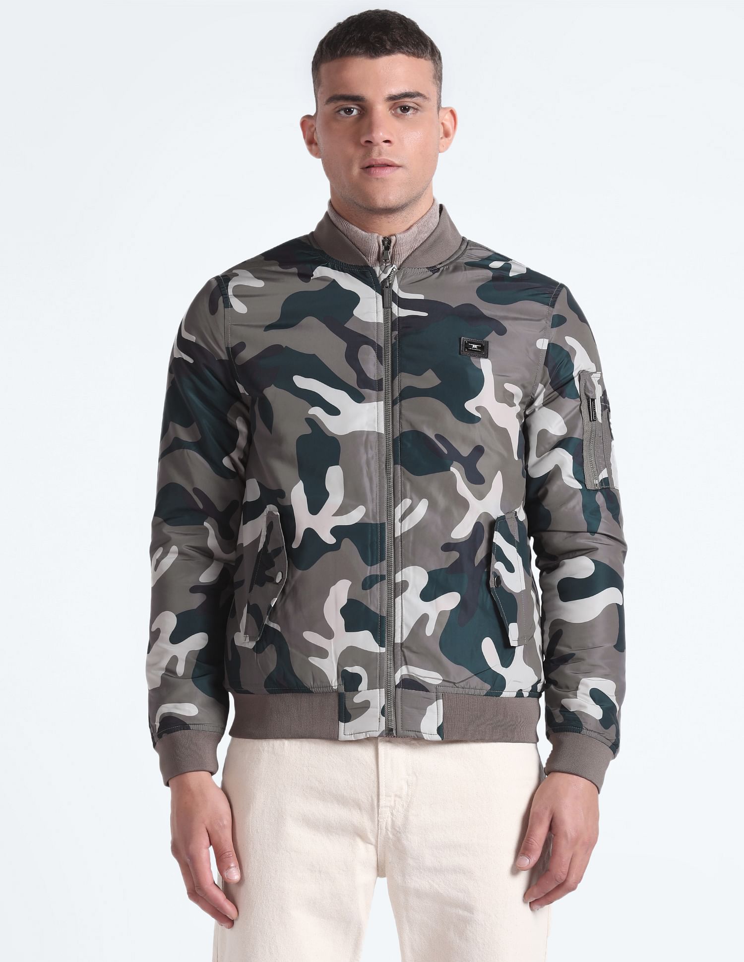 Flying Machine High Neck Camouflage Bomber Jacket