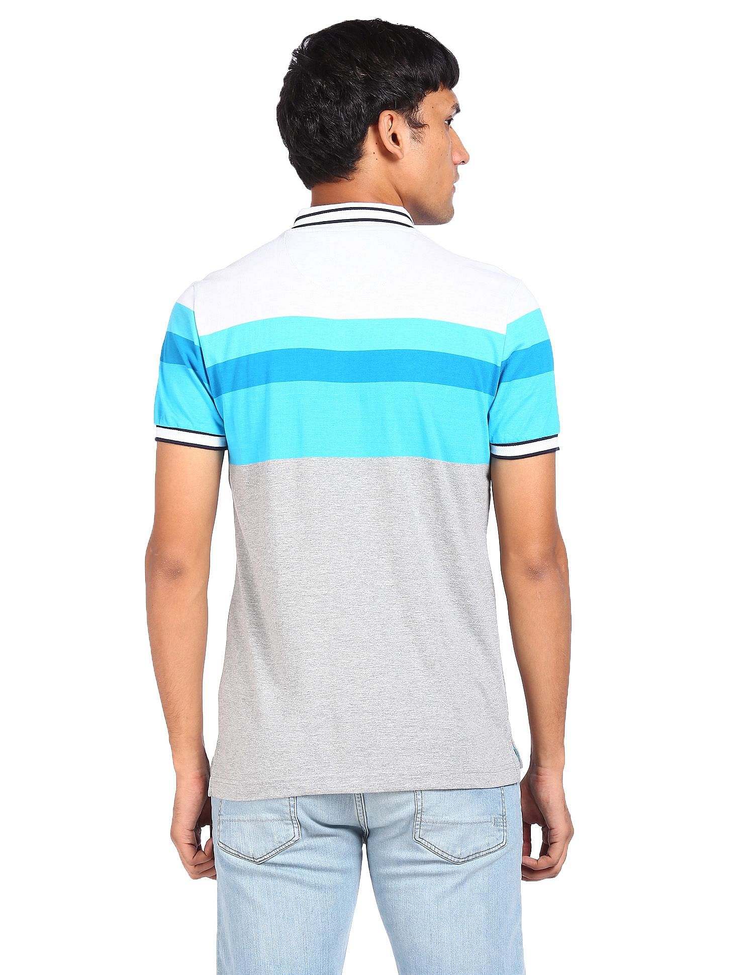 AD by Arvind Cotton Striped Polo Shirt