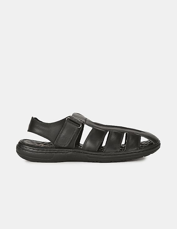 Black leather 2024 closed toe sandals