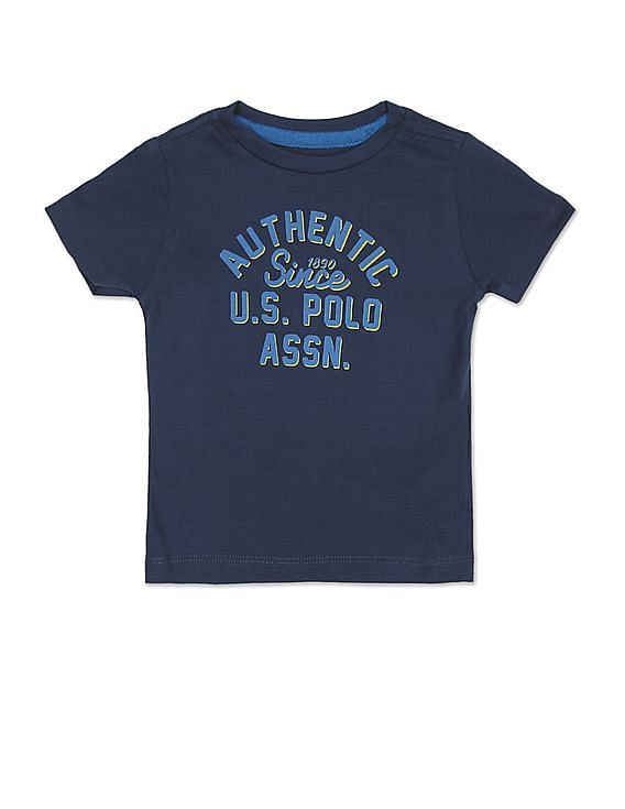 U.S. Polo Assn. Kids Boys Blue Crew Neck Graphic Print T Shirt