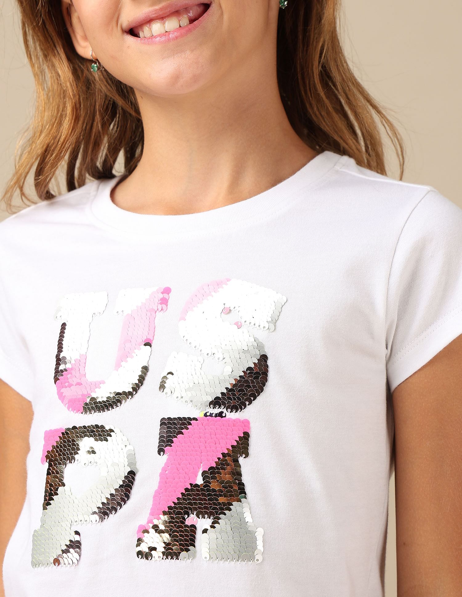 U.S. Polo Assn. Kids Girls Flip Sequins Regular Fit  T-Shirt