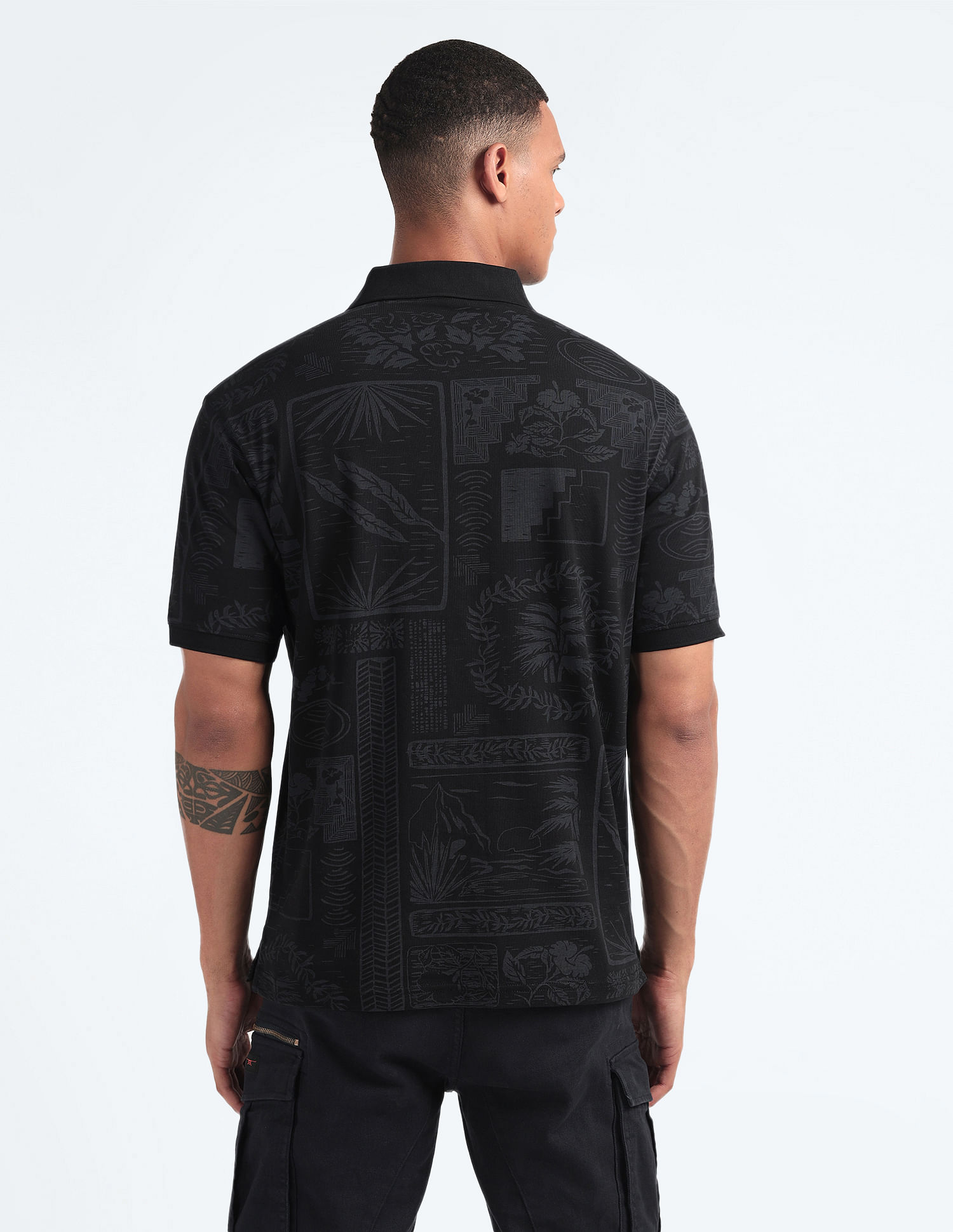 Flying Machine Tropical Print Relaxed Polo Shirt