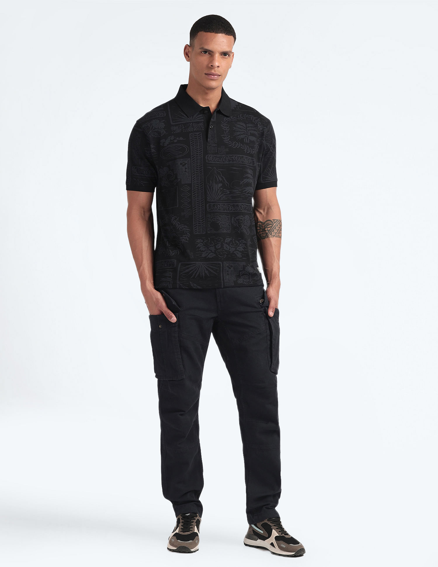 Flying Machine Tropical Print Relaxed Polo Shirt
