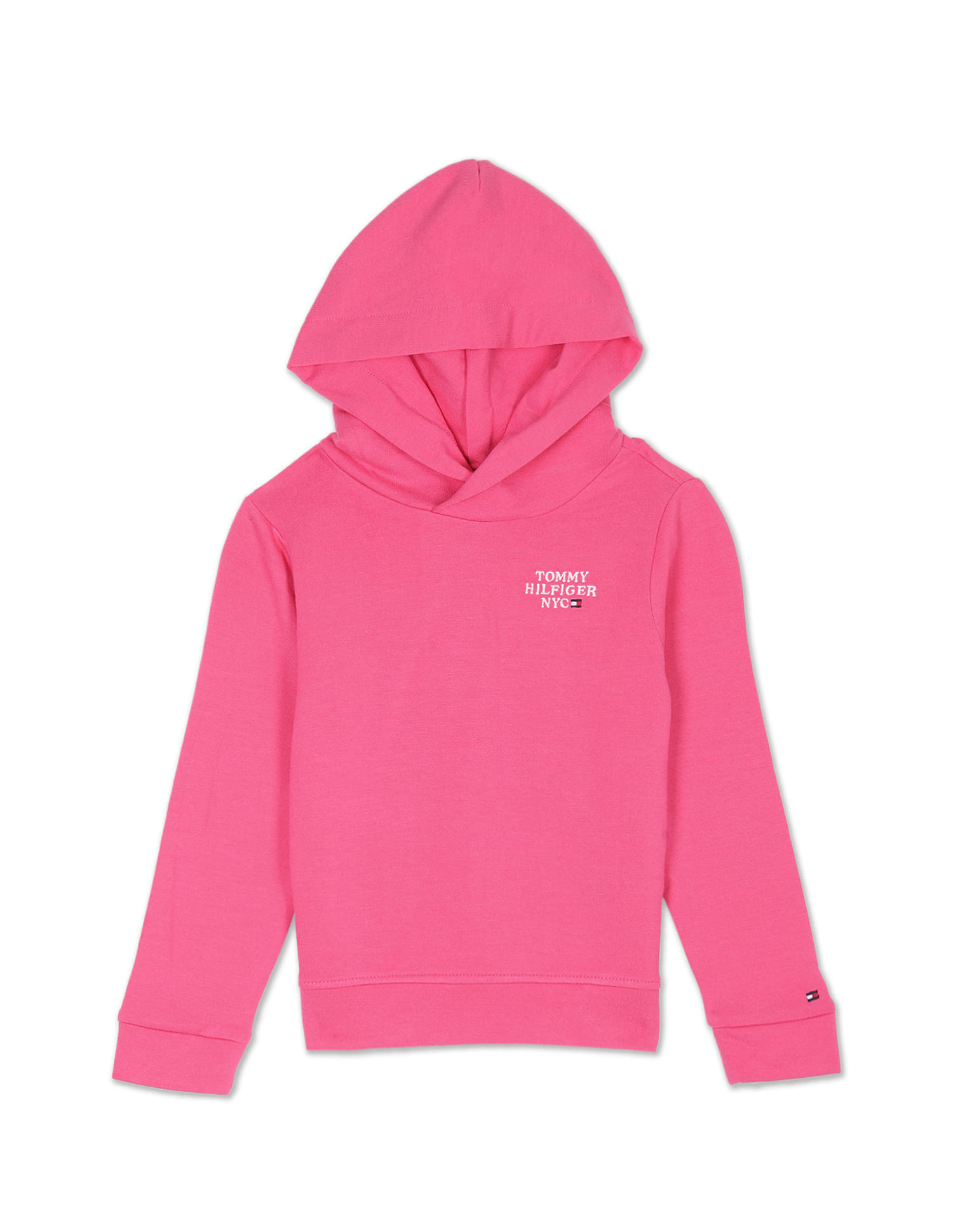 Pink Solid Embroidered Tommy Logo Girls Hilfiger Sweatshirt Hooded Kids Buy