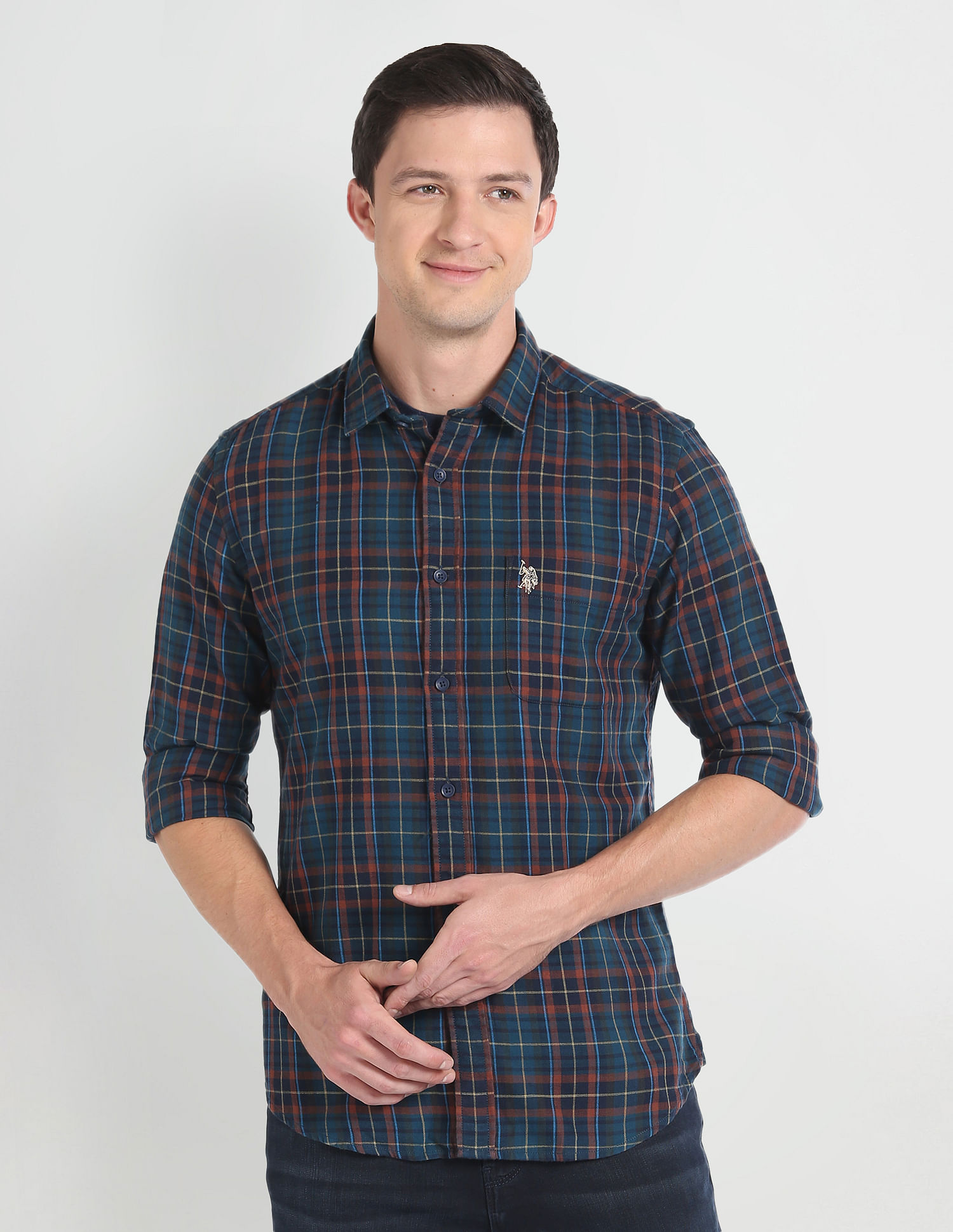 U.S. Polo Assn. Denim Co. Cutaway Collar Plaid Check Slim Fit Shirt
