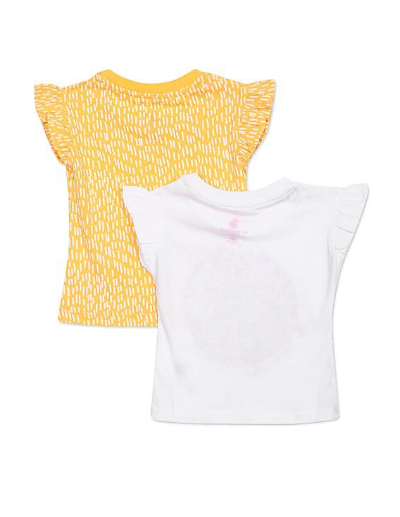 U.S. Polo Assn. Kids Girls Assorted Round Neck Printed T-Shirt - Pack Of 2