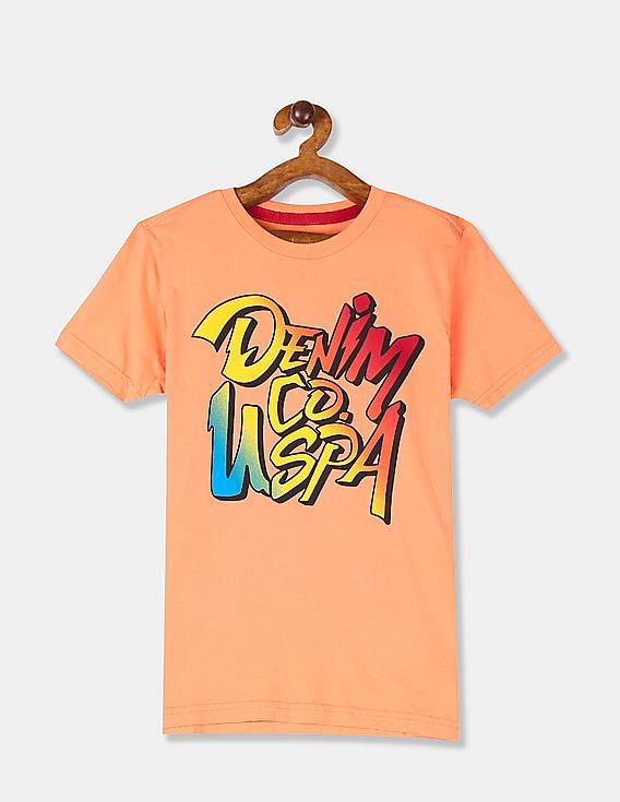 U.S. Polo Assn. Kids Boys Orange Crew Neck Printed T-Shirt