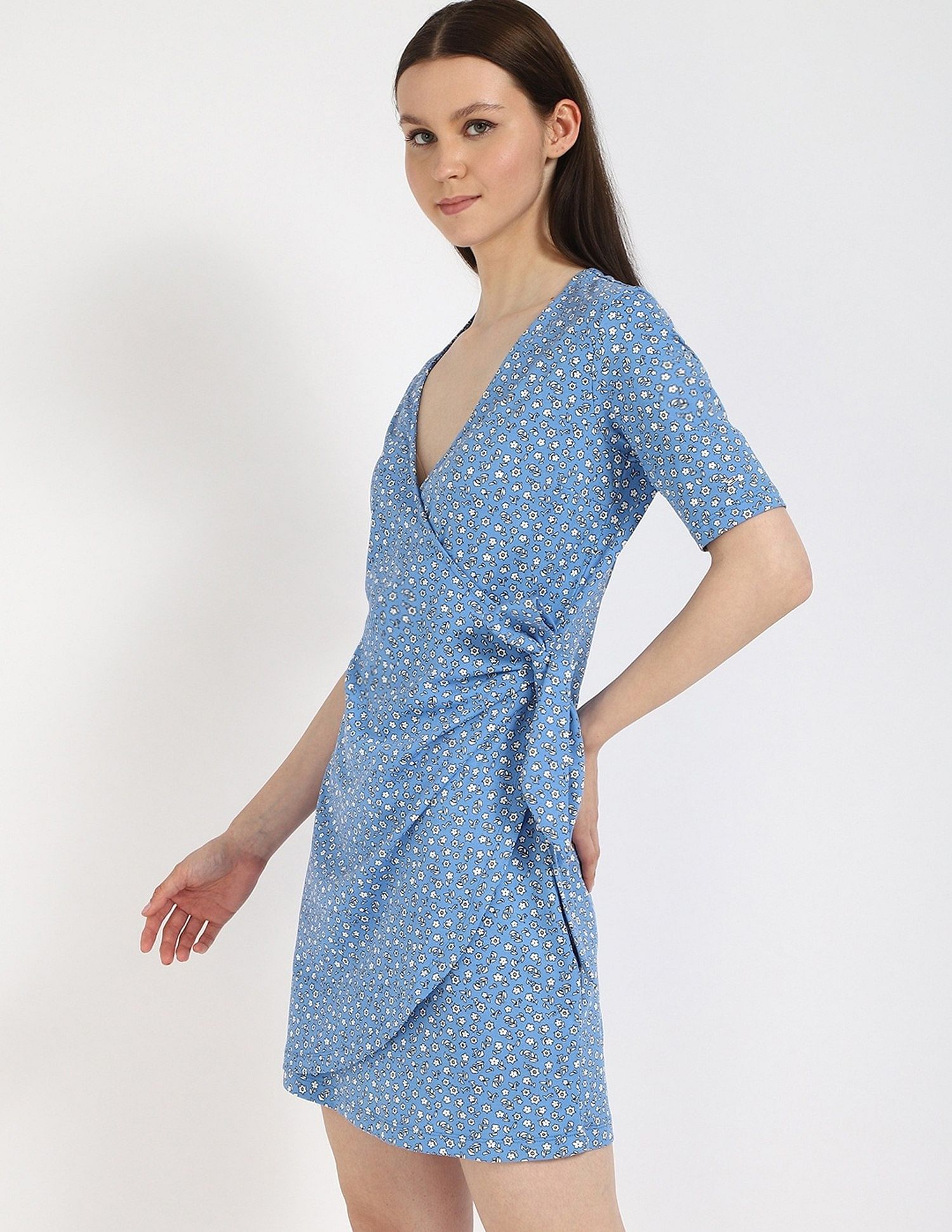 Tommy Hilfiger Cotton Wrap Neck Wrap Dress