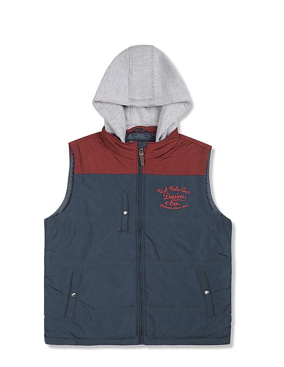 Buy Polo Men Navy Detachable Hood Colour Block Gilet