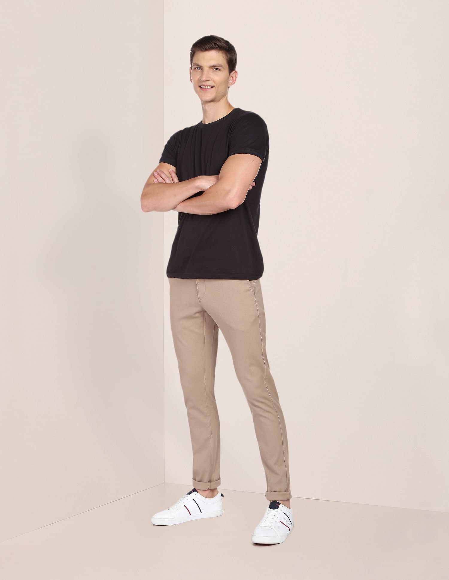 U.S. Polo Assn. Mid Rise Solid Austin Trim Fit Casual Trousers
