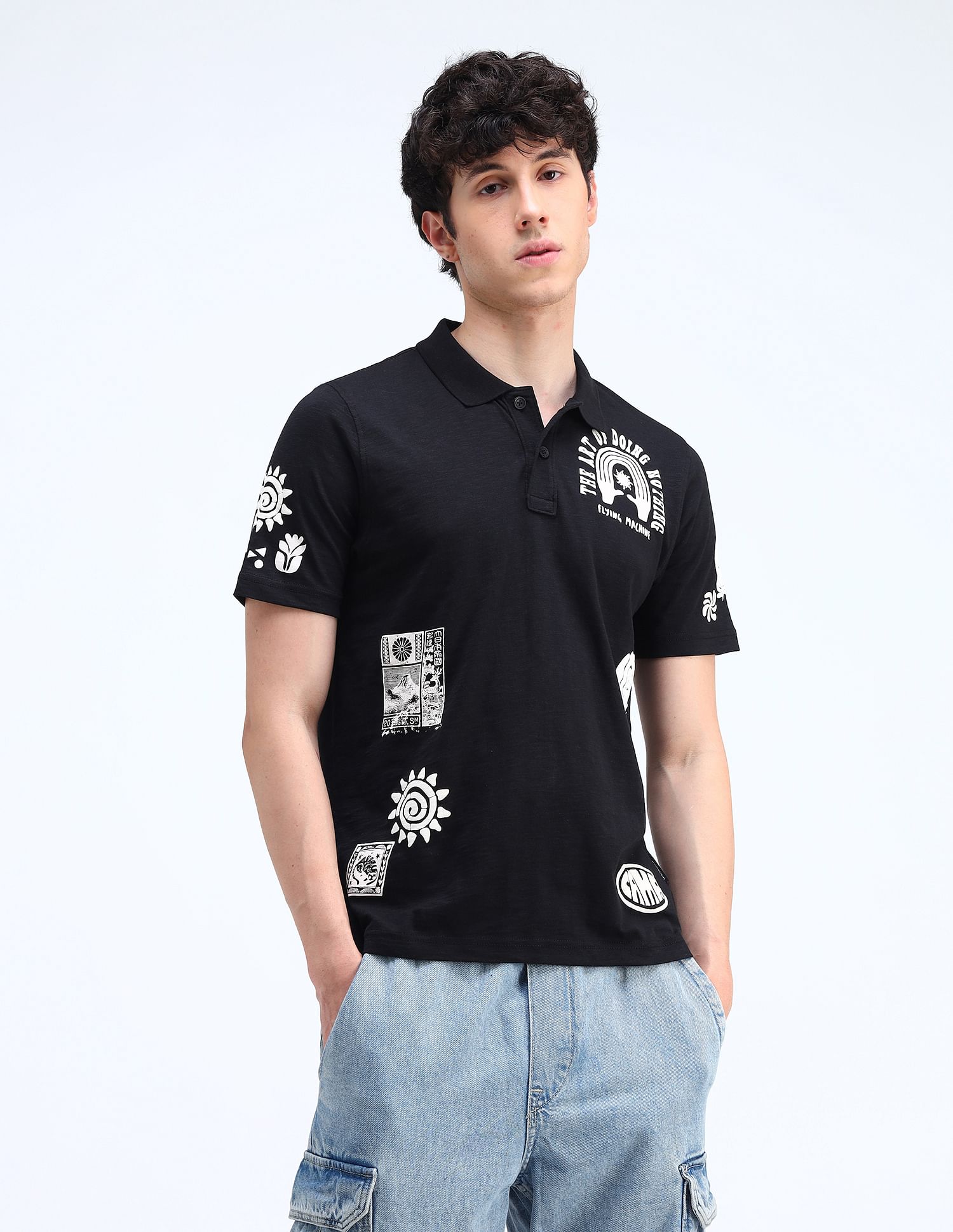 Flying Machine Printed Relxaed Fit Polo Shirt