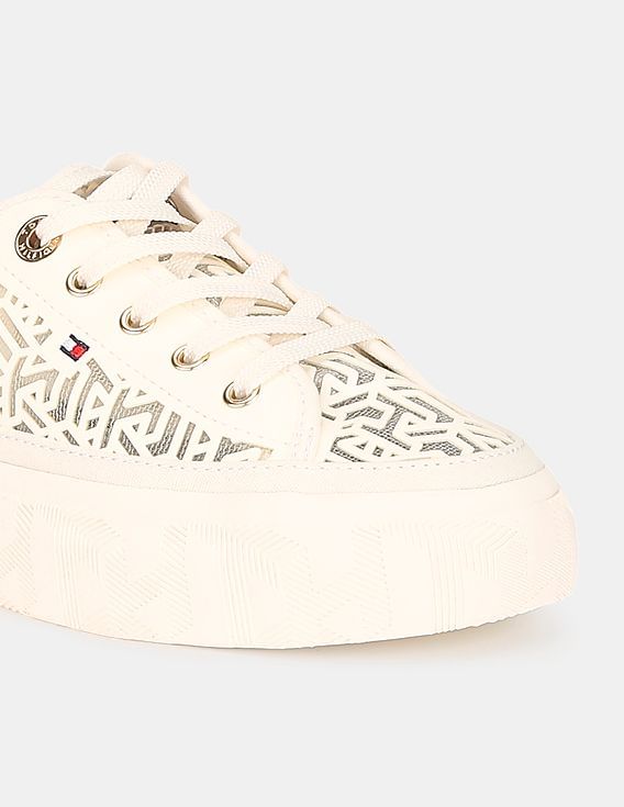 Buy Tommy Hilfiger Women White Monogram Flatform Lace Up