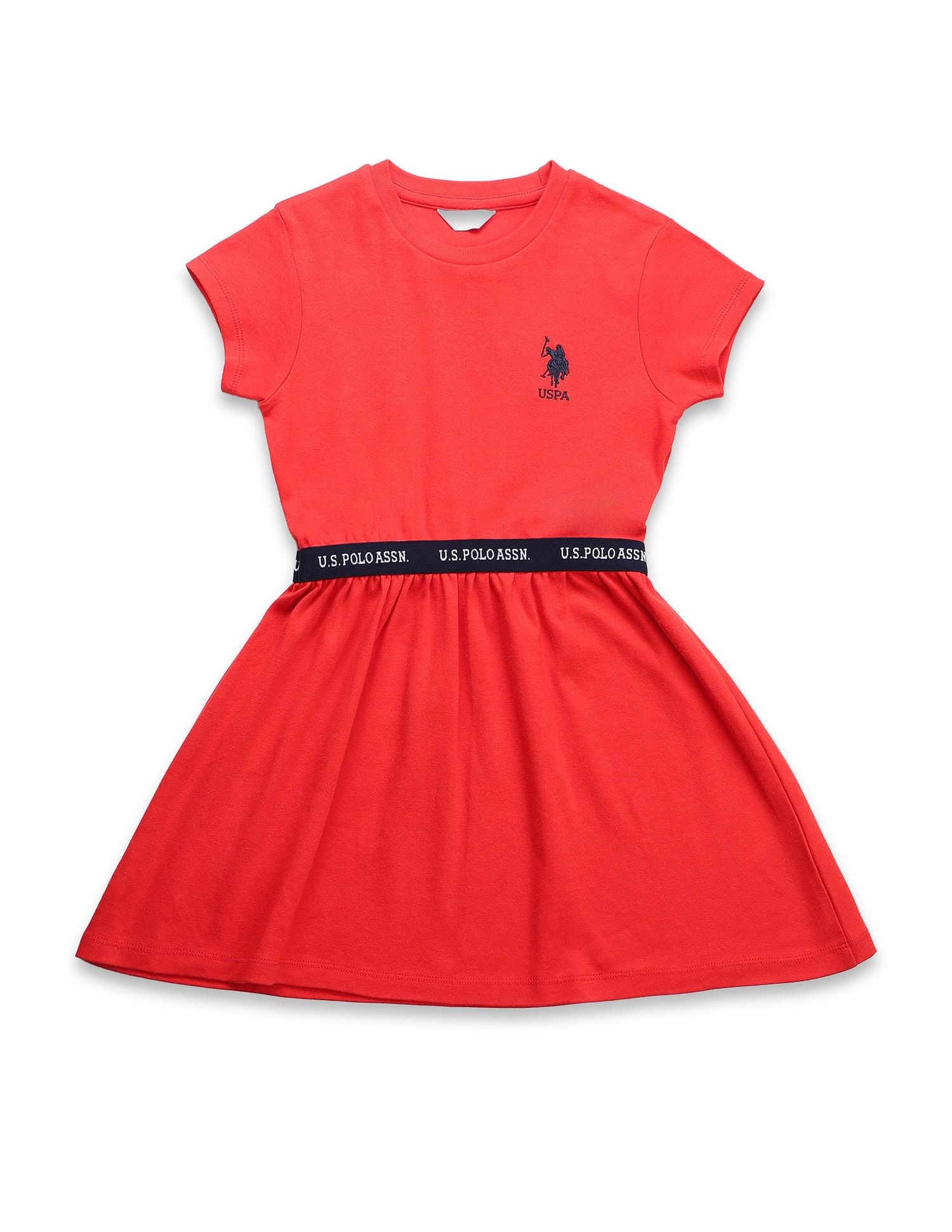 U.S. Polo Assn. Kids Girls Solid Fit And Flare Dress