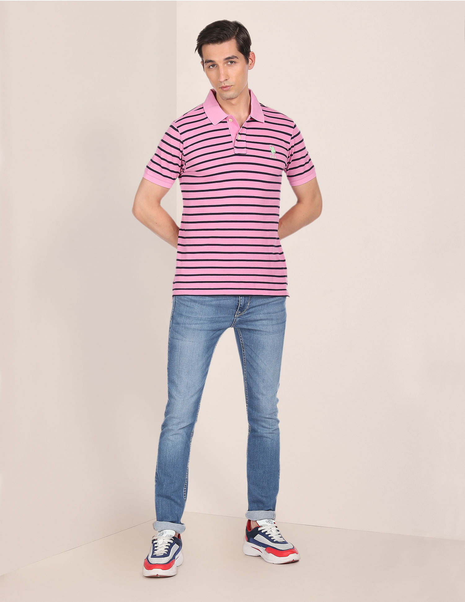 U.S. Polo Assn. Ribbed Collar Horizontal Stripe Polo Shirt