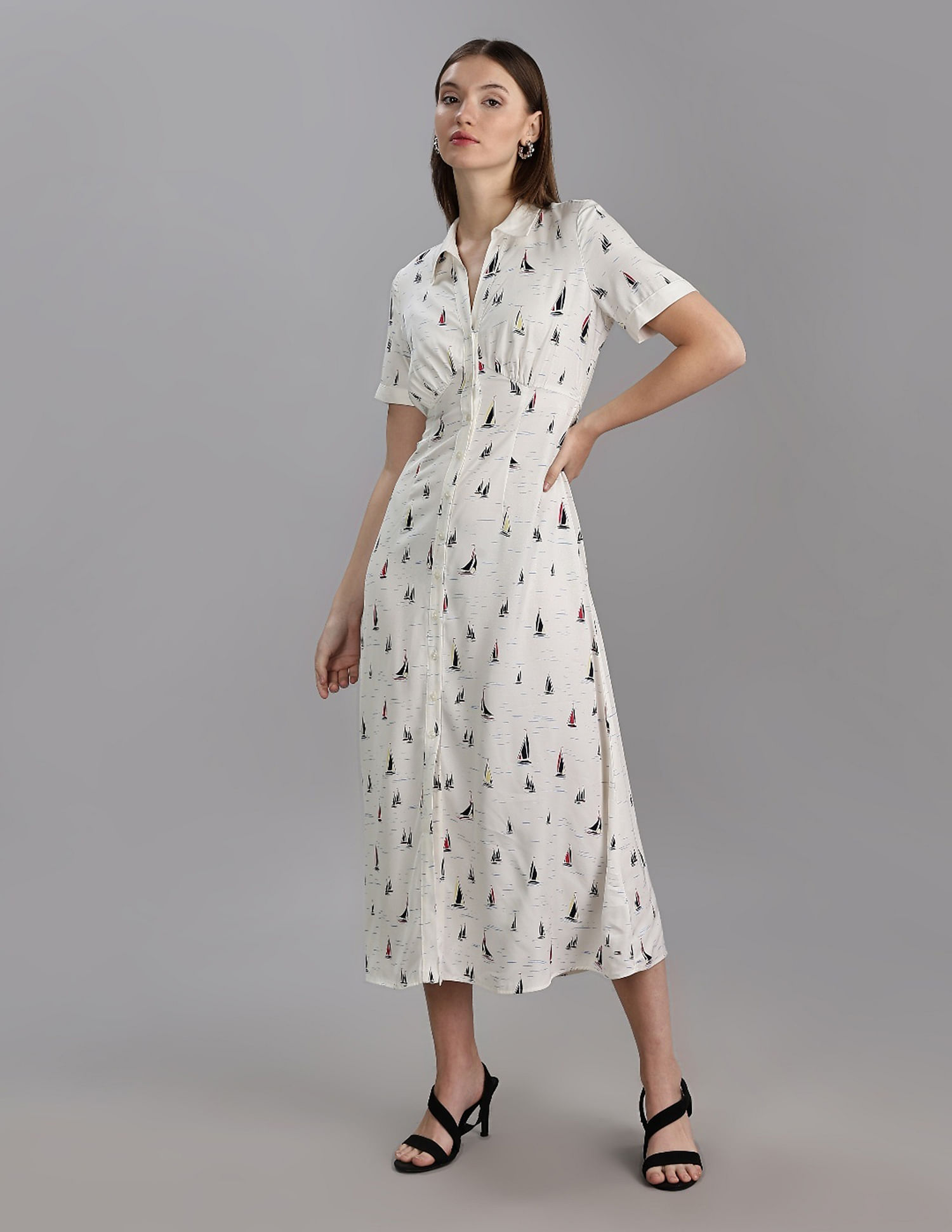 Tommy Hilfiger Viscose Spread Collar A-Line Dress