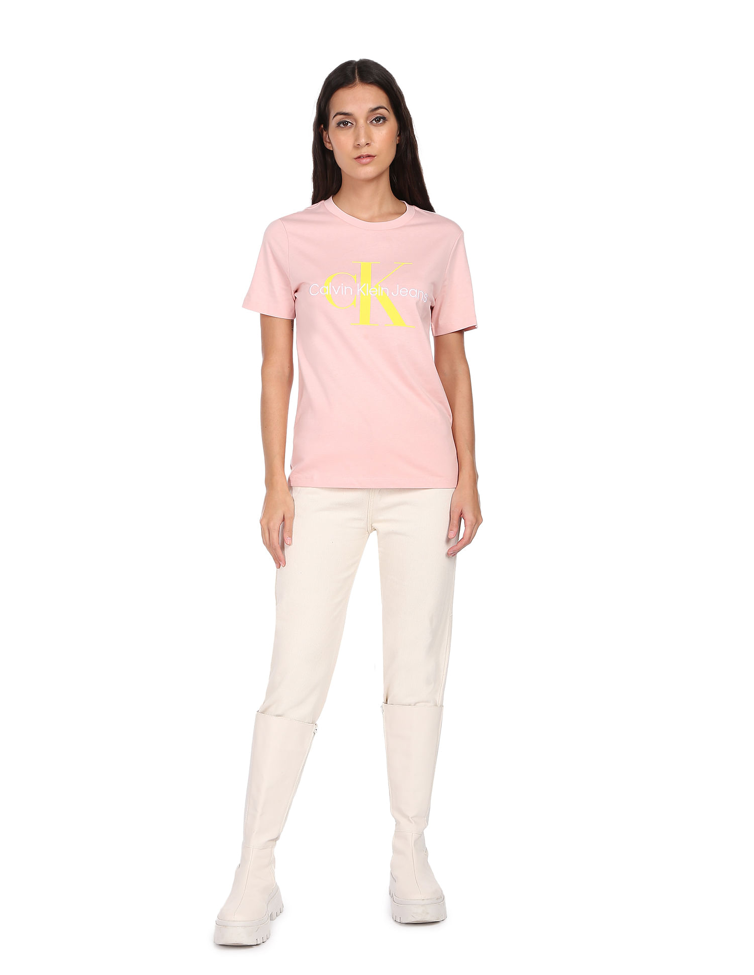 Calvin Klein Women's Bungee Hem Pocket Cotton T-Shirt Pink Size Medium 