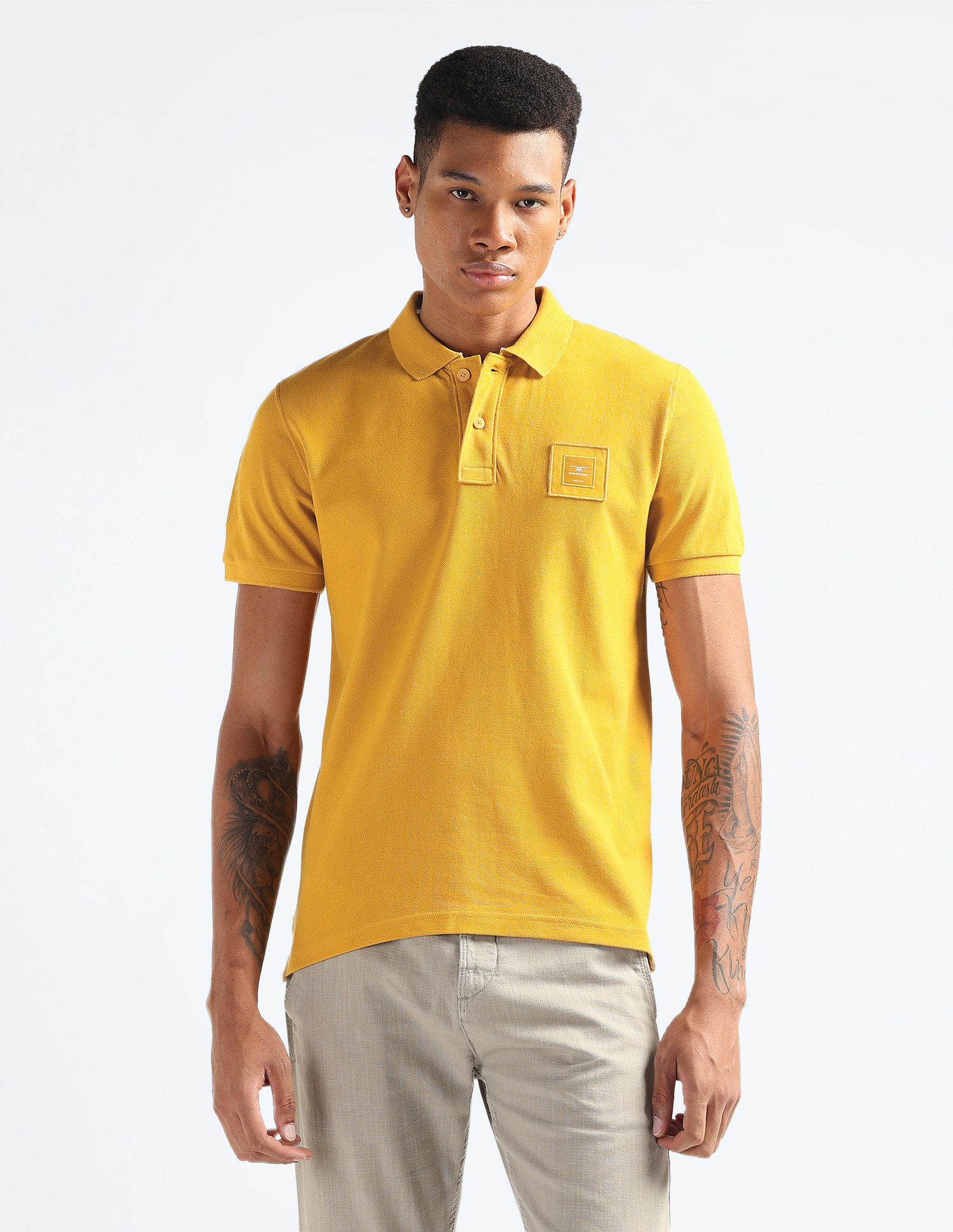 Flying Machine Logo Badge Solid Polo Shirt