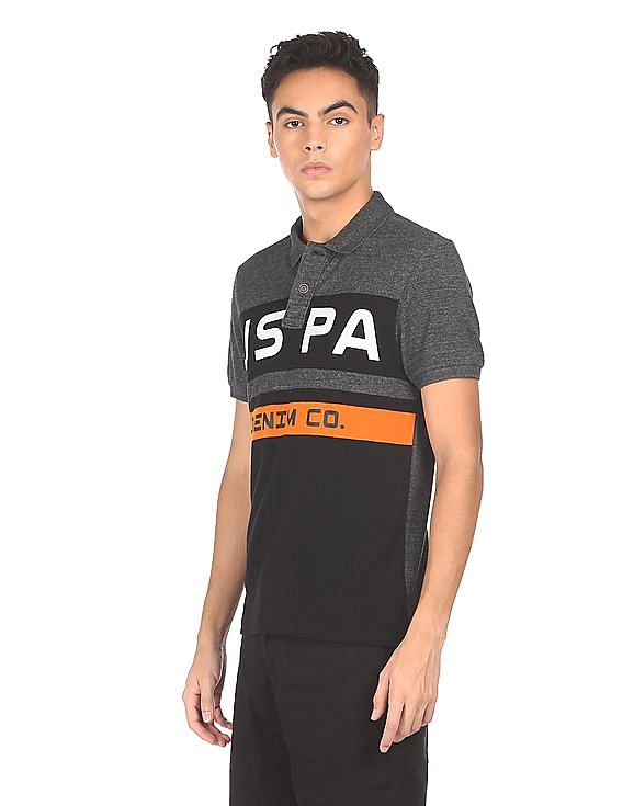 U.S. Polo Assn. Denim Co. Ribbed Collar Brand Print Polo Shirt
