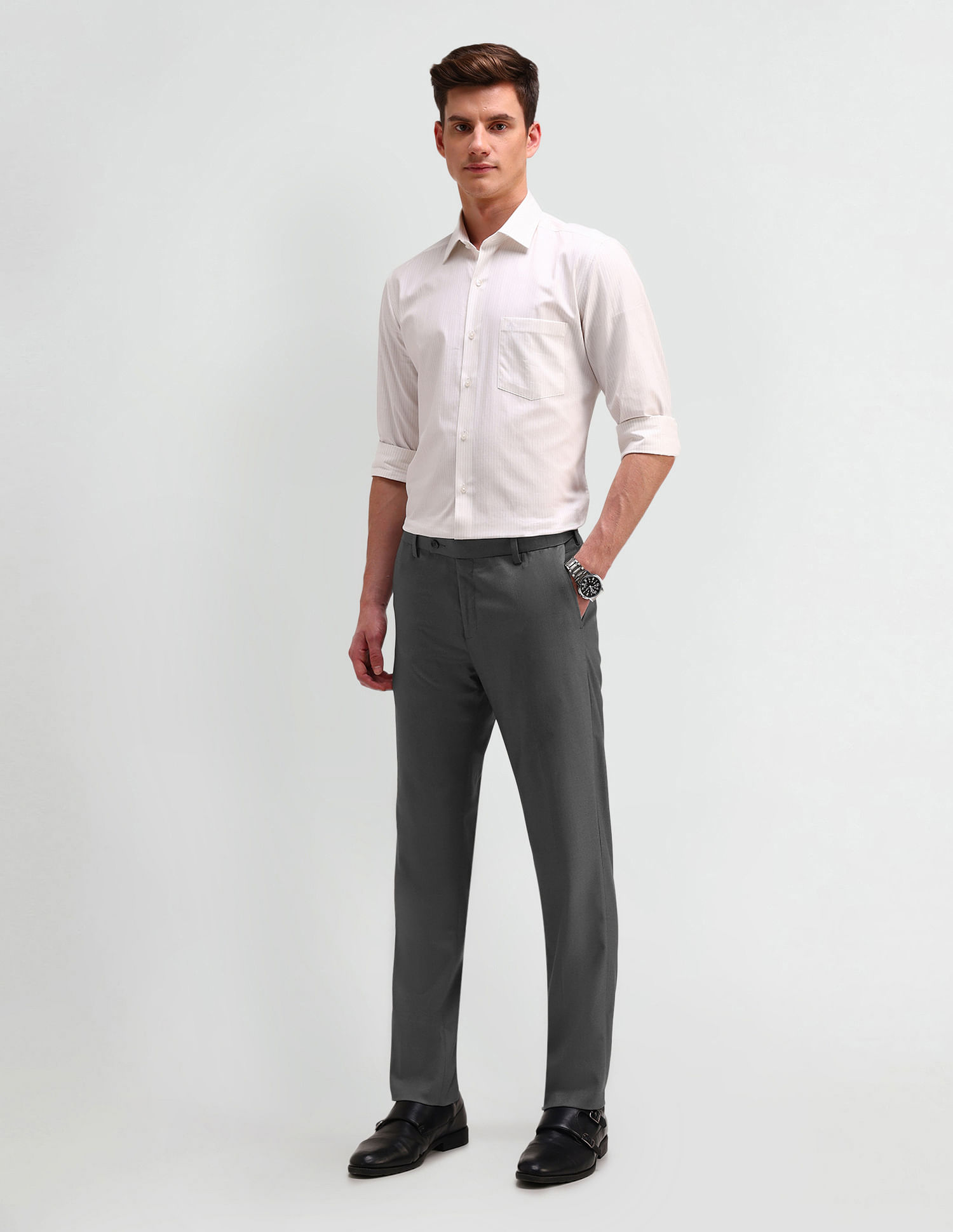 Arrow Solid Twill Slim Fit Trousers