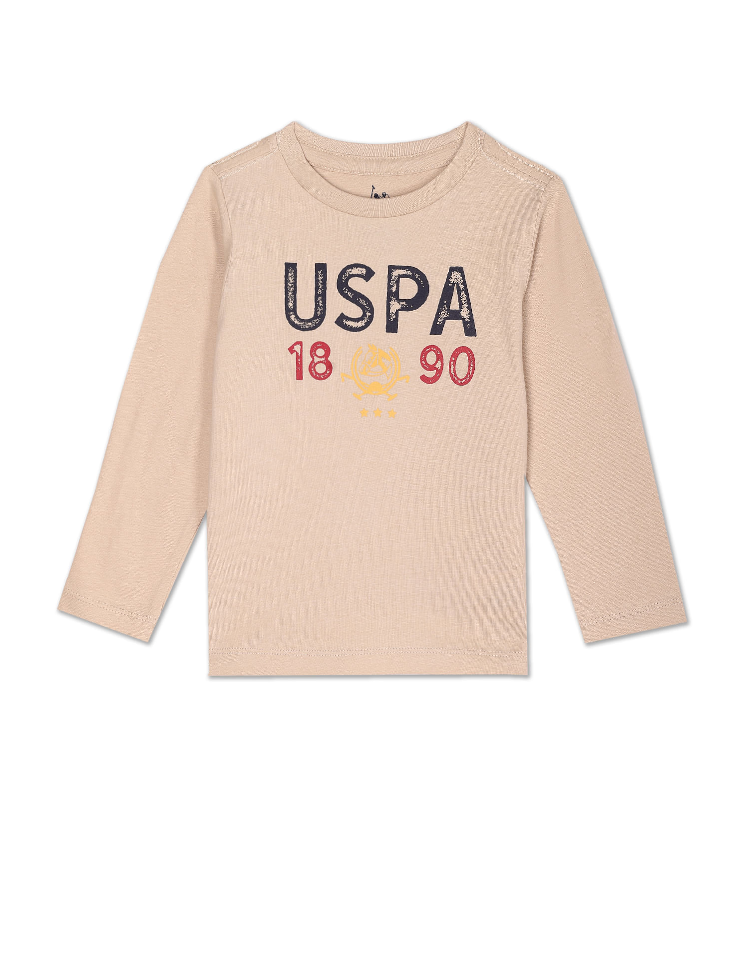 U.S. Polo Assn. Kids Boys Beige and Wine Brand Print T-Shirt - Pack Of 2