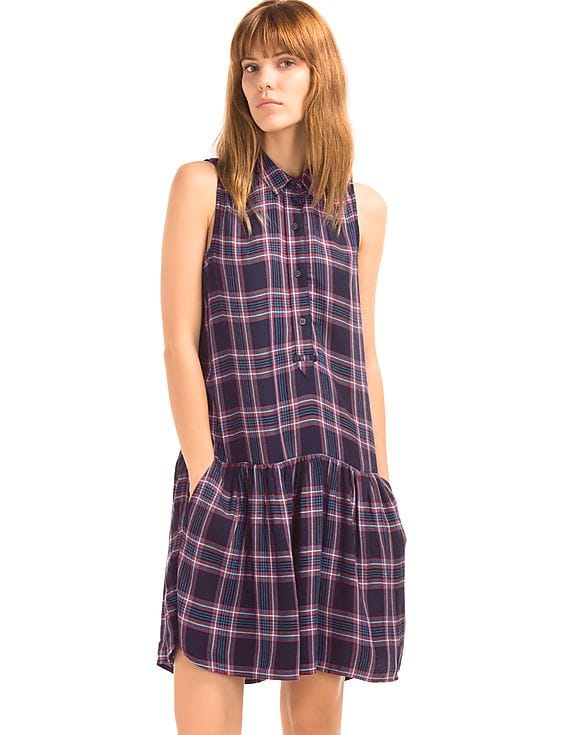 Buy GAP Women Blue Plaid Drop Waist Dress - NNNOW.com Buy GAP Women Blue Plaid Drop Waist Dress - NNNOW.com