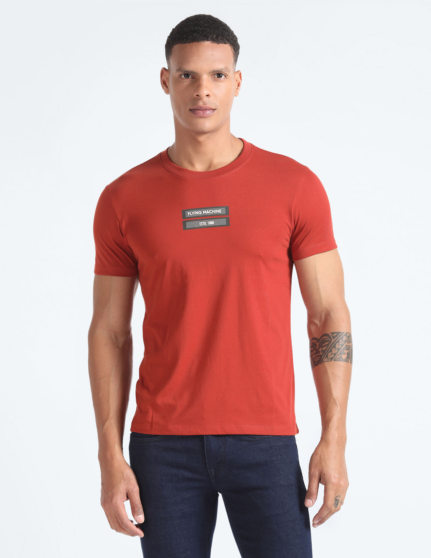 Flying Machine Silicone Print Crew Neck T-Shirt
