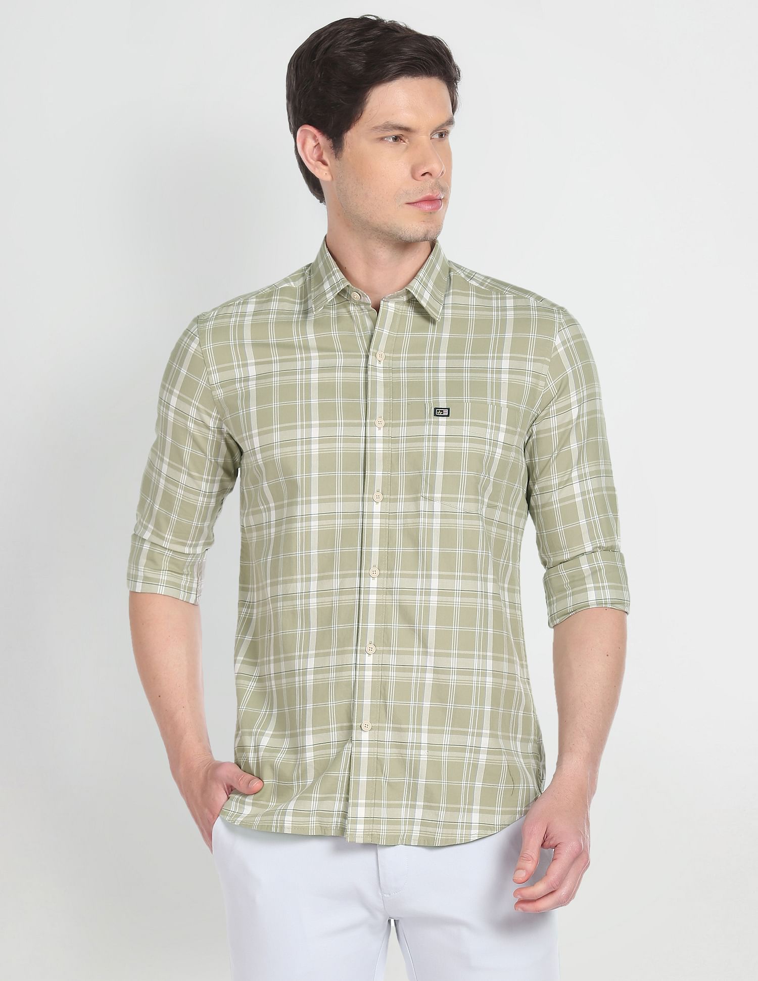Arrow Sports Point Collar Plaid Check Casual Shirt