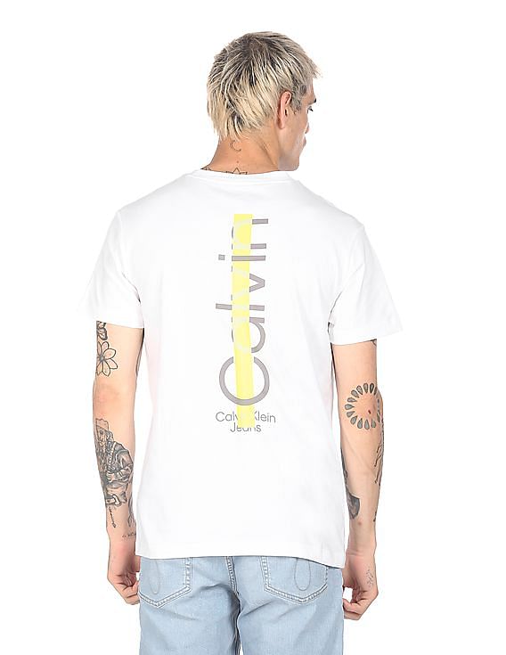 Calvin Klein Men White Round Neck Brand Print T-Shirt