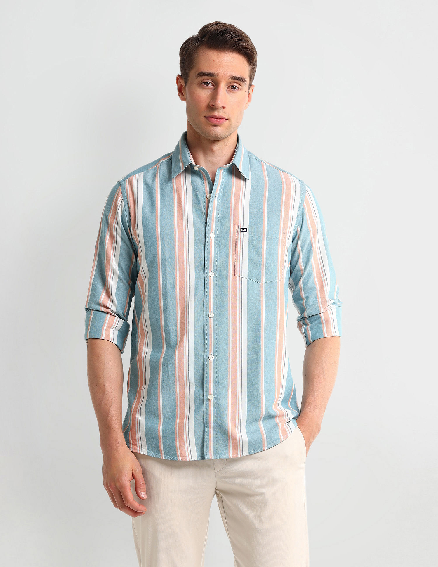Arrow Sport Vertical Stripes Slim Fit Shirt