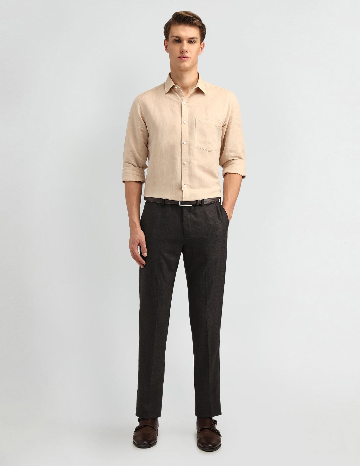 Arrow Solid Dobby Slim Fit Trousers