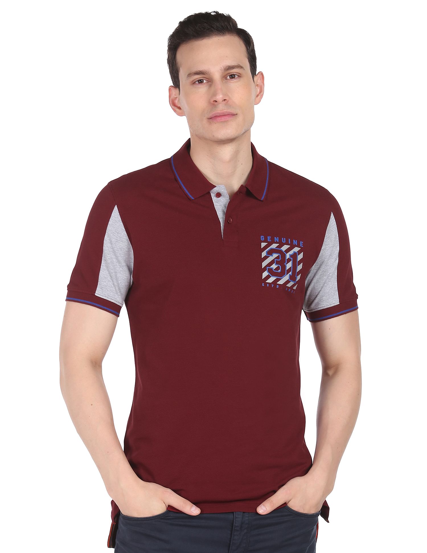 AD by Arvind Cotton Colour Block Polo Shirt