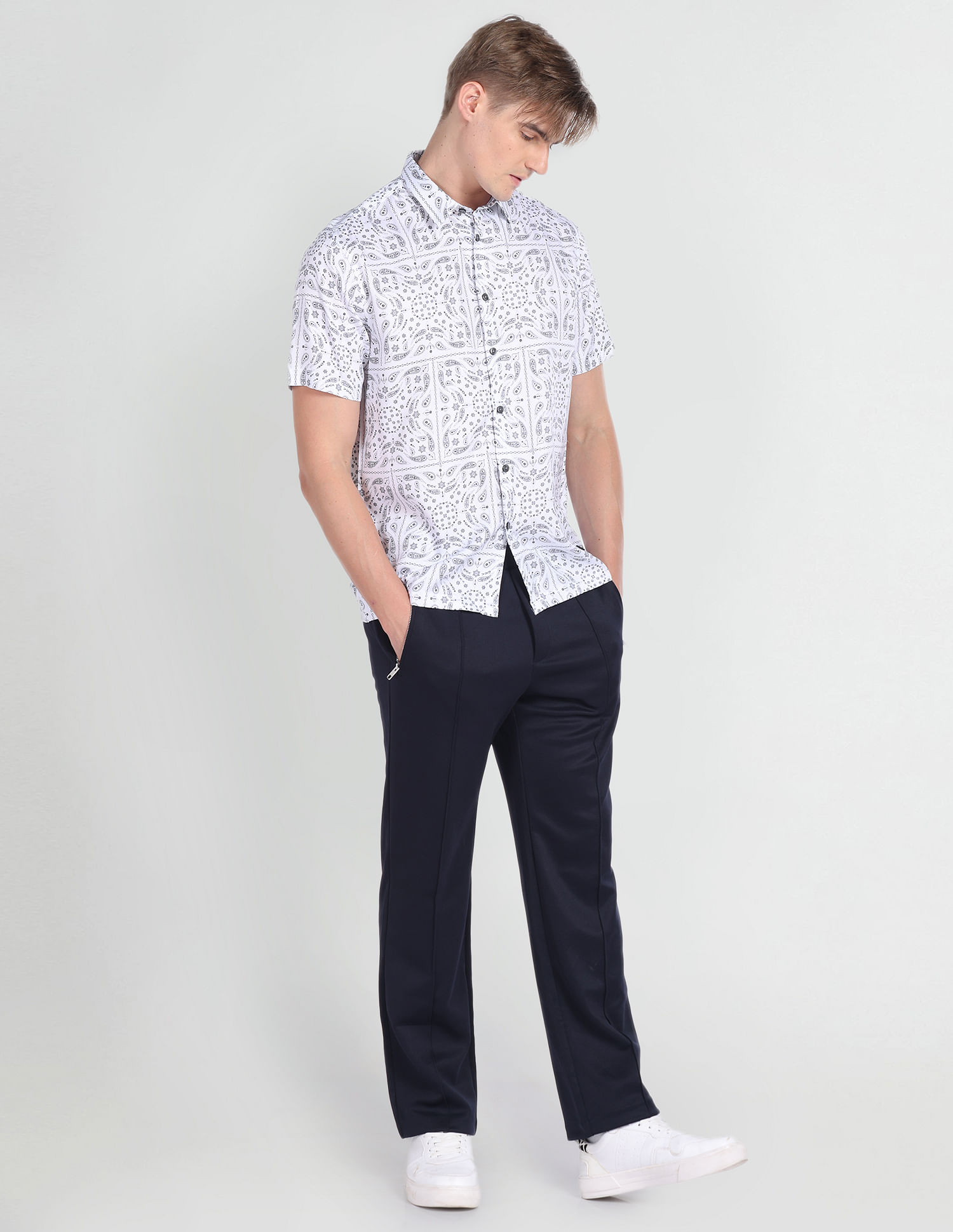 Flying Machine Short Sleeve Paisley Print Shirt