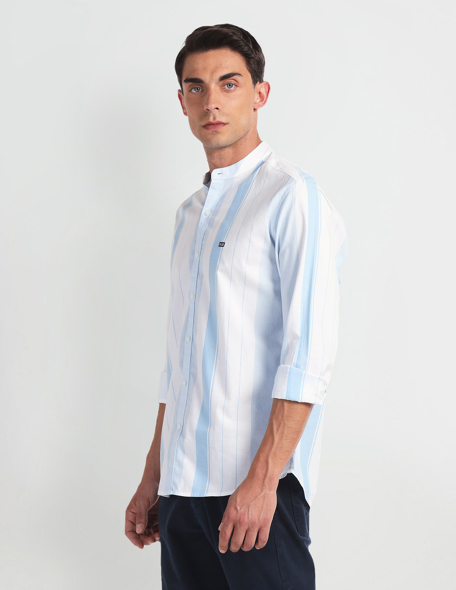 Arrow Sports Mandarin Collar Twill Shirt